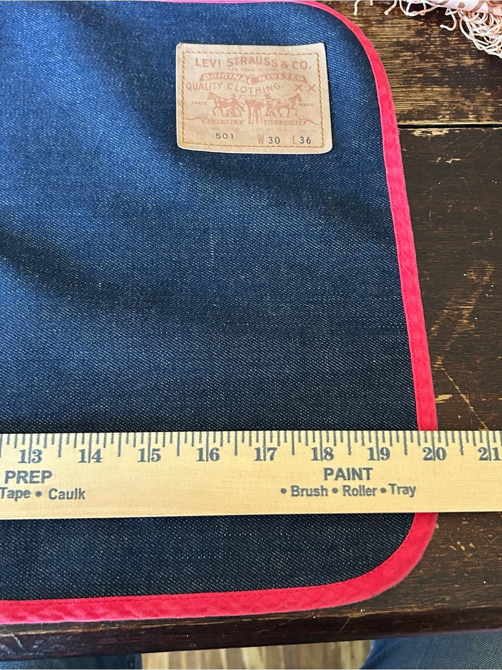 Levi's Navy Denim Placemats with Red Trim and Tan Leather Patches - Picture 4 of 6